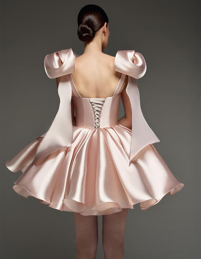 Light Pink Satin Ties Mini Dress