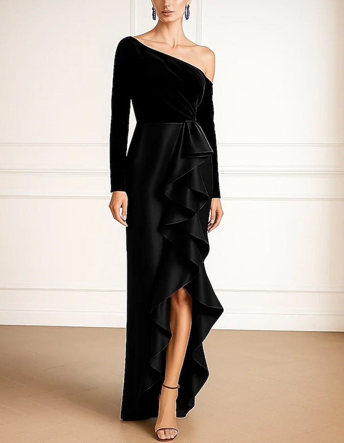 Solid Color Off Shoulder Velvet Satin Maxi Dress