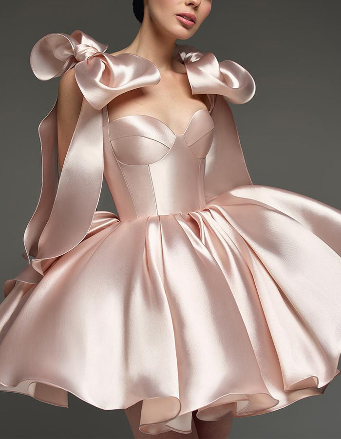 Light Pink Satin Ties Mini Dress