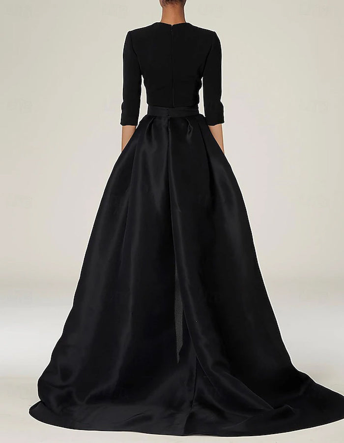 Black V-neck Trailing Three-quarter Sleeve Jumpsuit