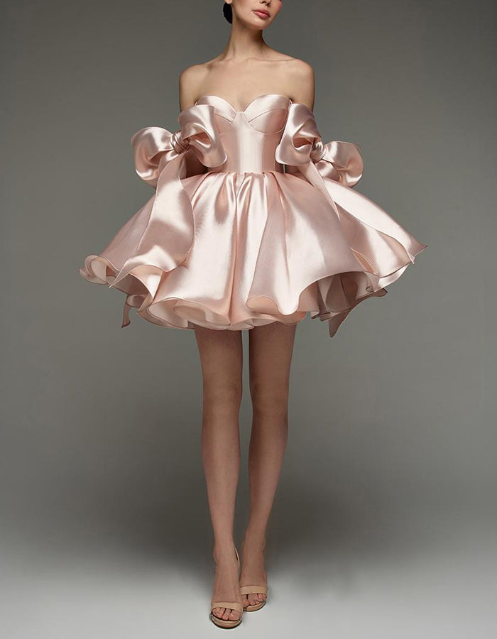 Light Pink Satin Ties Mini Dress