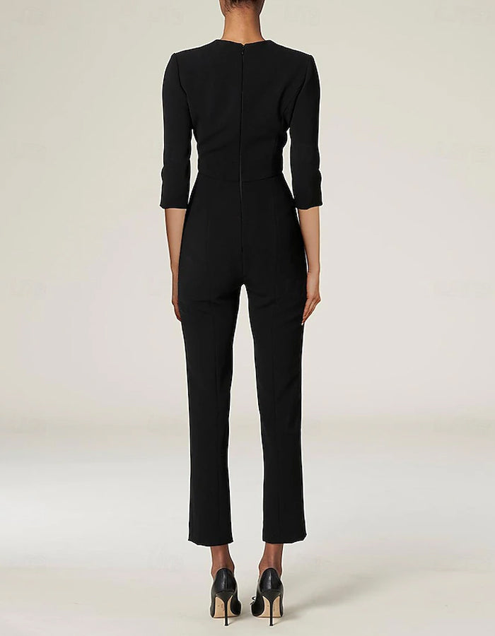 Black V-neck Trailing Three-quarter Sleeve Jumpsuit