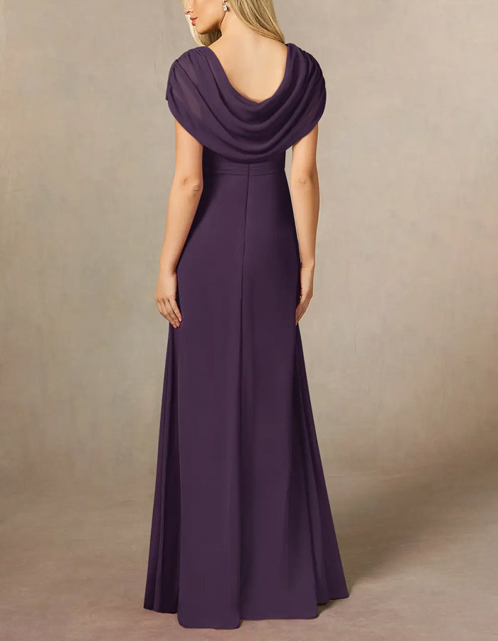 Purple A-line Chiffon Side Slit Maxi Dress