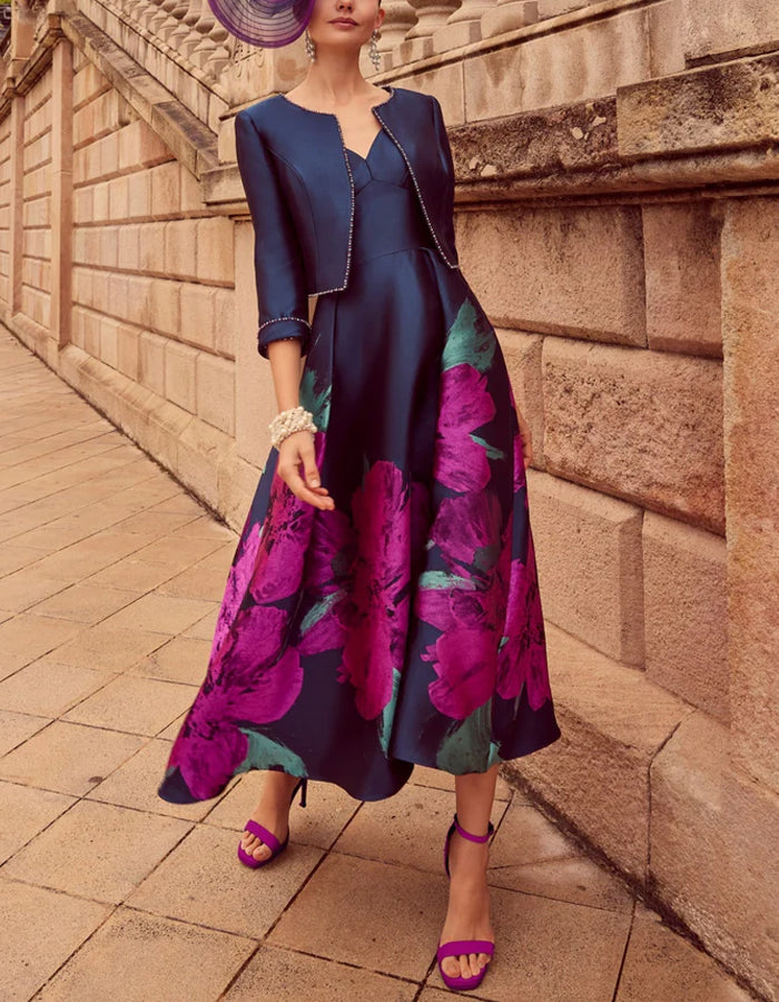 Dark Blue Wedding Evening Party Satin Suit