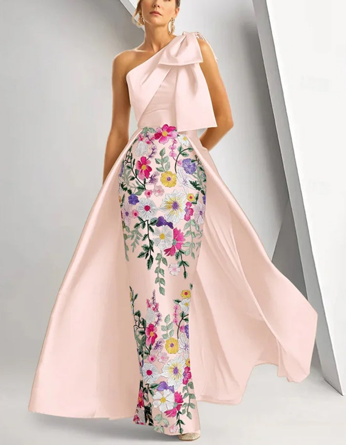 Off-shoulder Bow Floral Pattern Maxi Dress