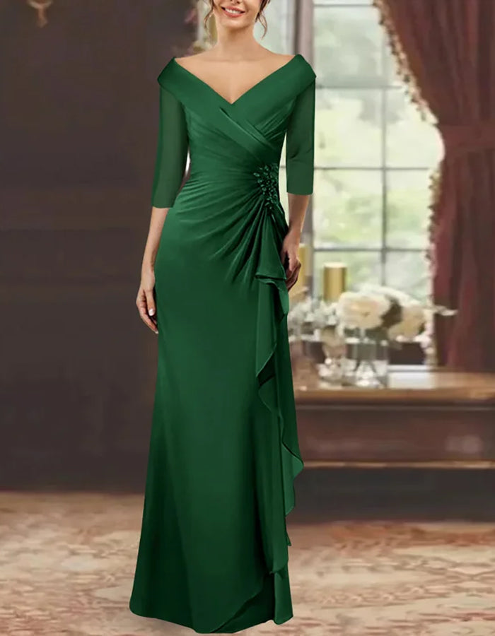 Solid Color Fishtail Asymmetric Pleated Maxi Dress