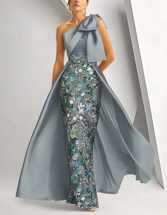 Vestido maxi ceñido de raso y lentejuelas con un solo hombro