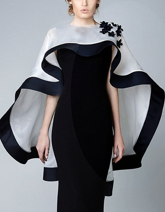 Organza Black Trim Short Front And Long Back Cape