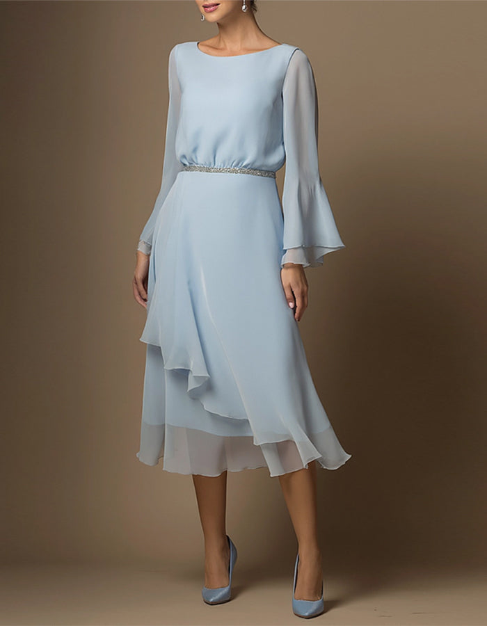 Light Blue Chiffon Midi Dress