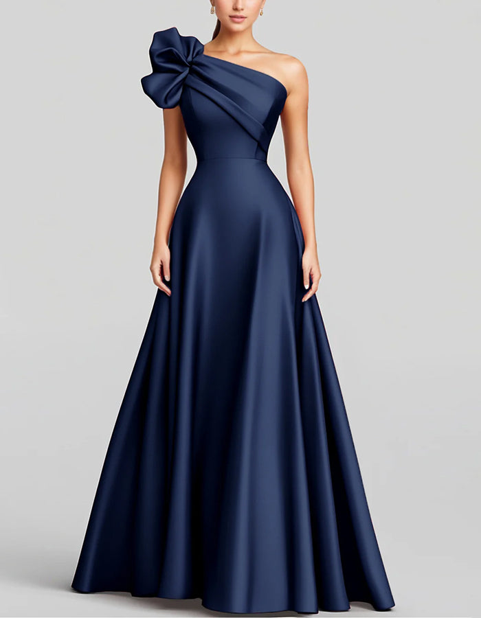 Solid Color One-shoulder Satin Maxi Dress