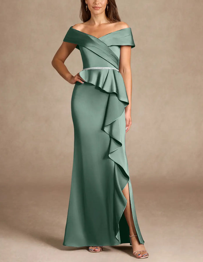 Green Stretch Satin Maxi Dress