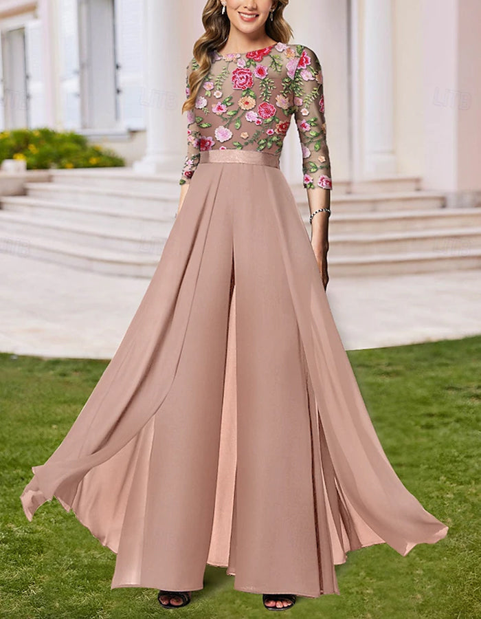 Embroidered Bride Mother Chiffon Jumpsuit