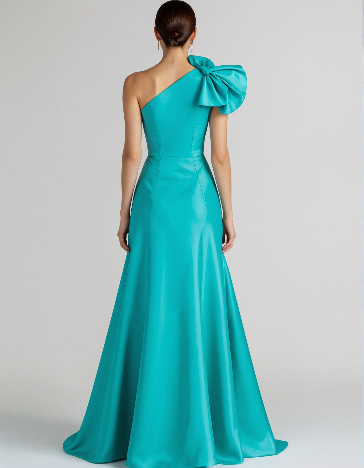 Satin One Shoulder Bow Maxi Dress