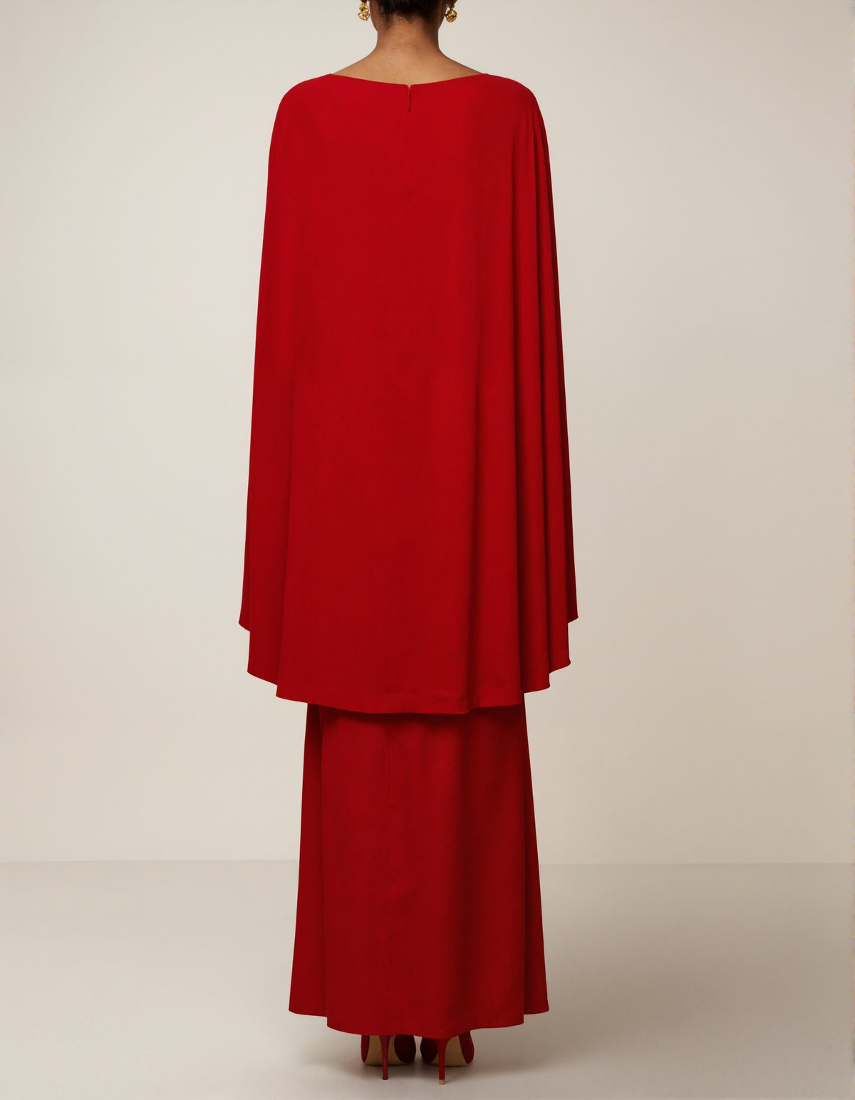 Red Asymmetrical Pleated Long Sleeved Slim Fit Midi Dress