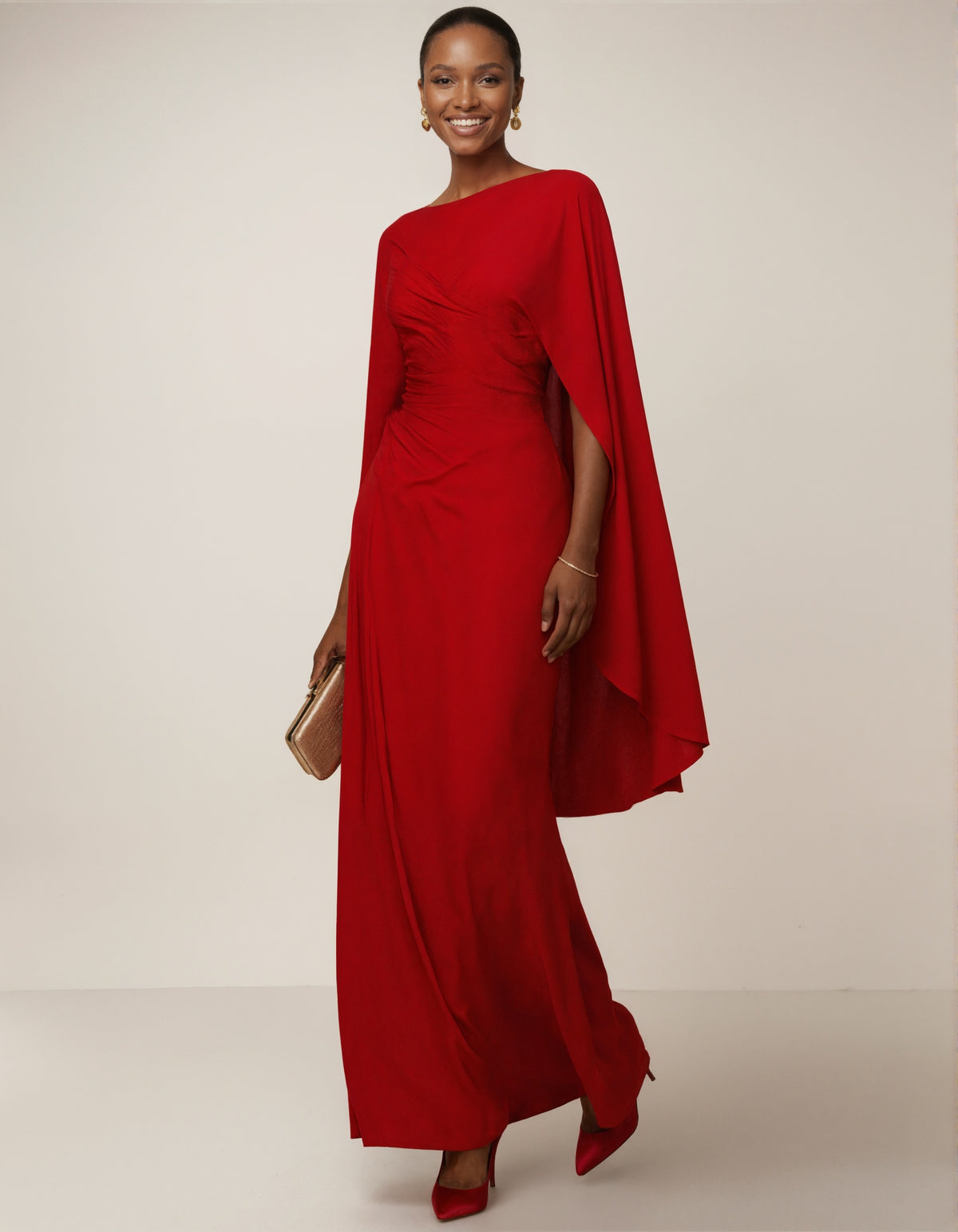 Red Asymmetrical Pleated Long Sleeved Slim Fit Midi Dress