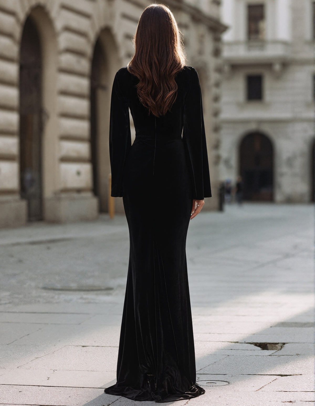 Vestido maxi de terciopelo negro
