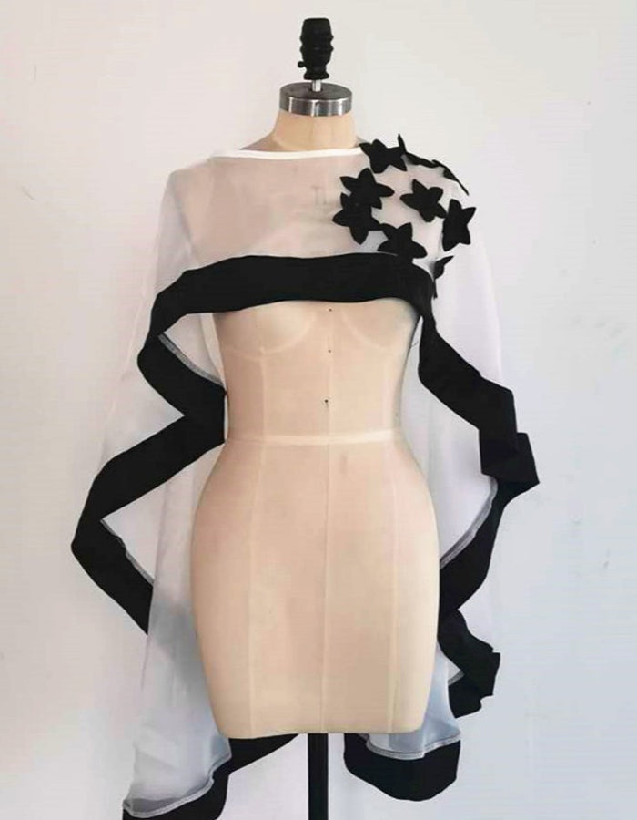 Organza Black Trim Short Front And Long Back Cape