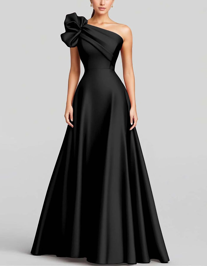 Solid Color One-shoulder Satin Maxi Dress