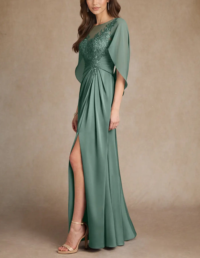 Green A-line Lace And Stretch Chiffon Dress Maxi Dress