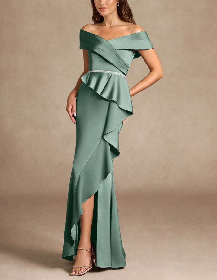 Green Stretch Satin Maxi Dress