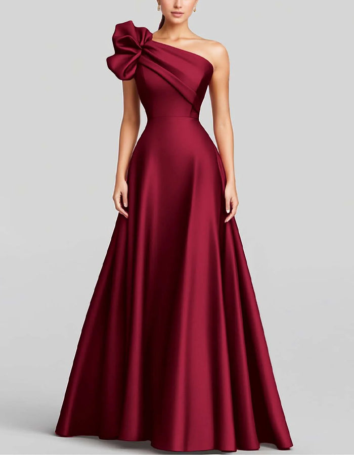 Solid Color One-shoulder Satin Maxi Dress