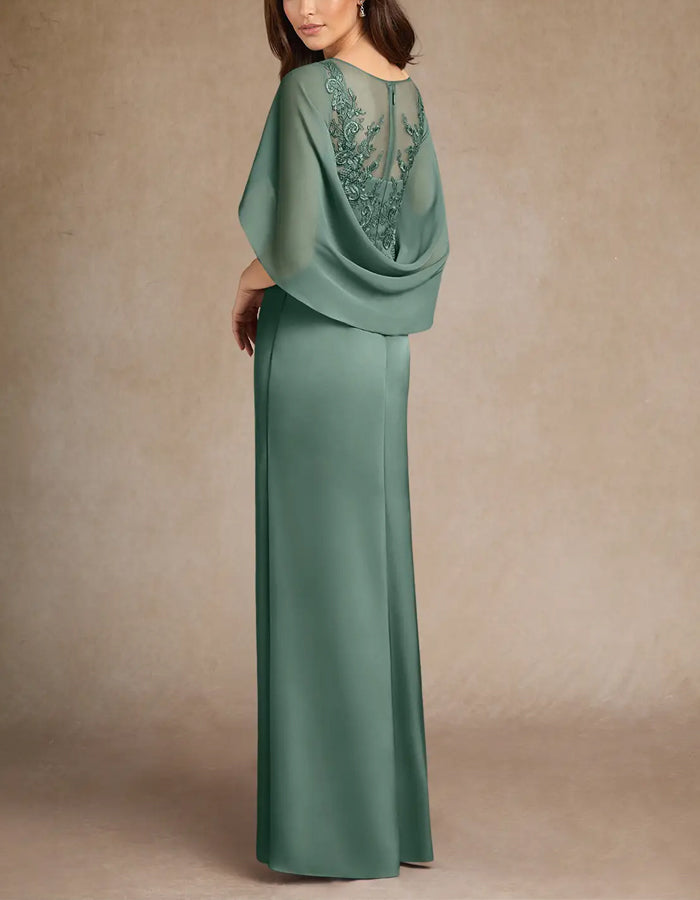 Green A-line Lace And Stretch Chiffon Dress Maxi Dress