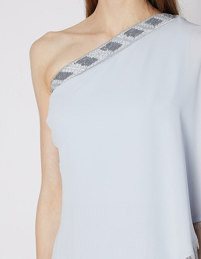Light Blue One Shoulder Chiffon Jumpsuit