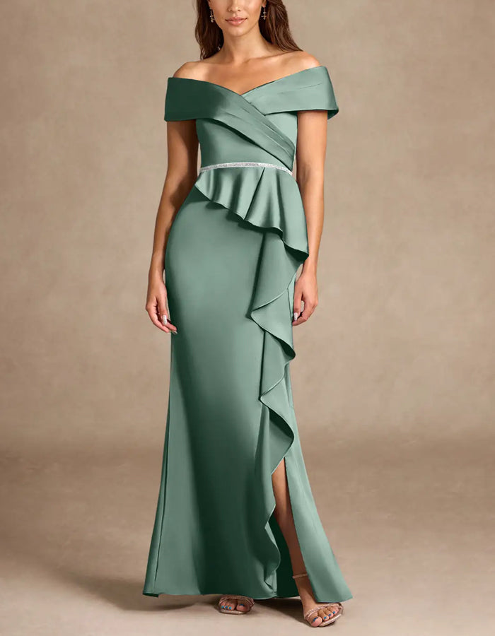 Green Stretch Satin Maxi Dress