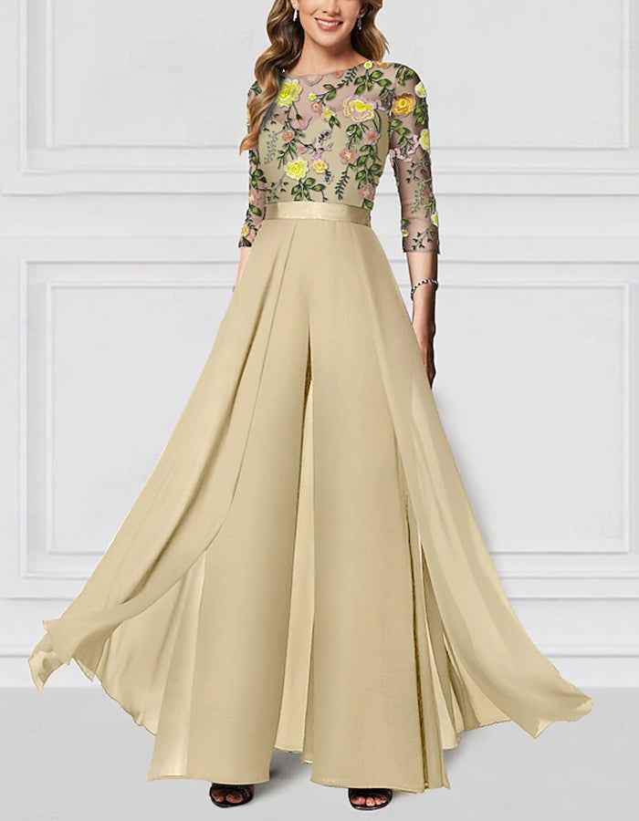Embroidered Bride Mother Chiffon Jumpsuit