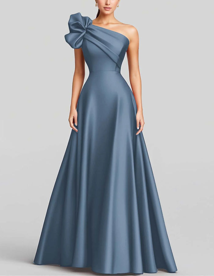Solid Color One-shoulder Satin Maxi Dress