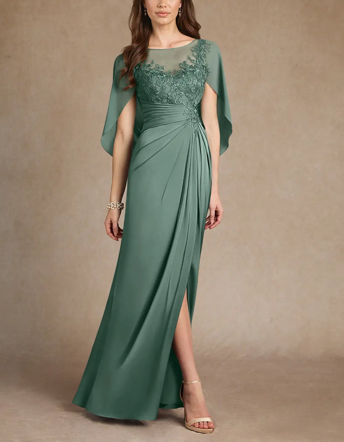 Green A-line Lace And Stretch Chiffon Dress Maxi Dress