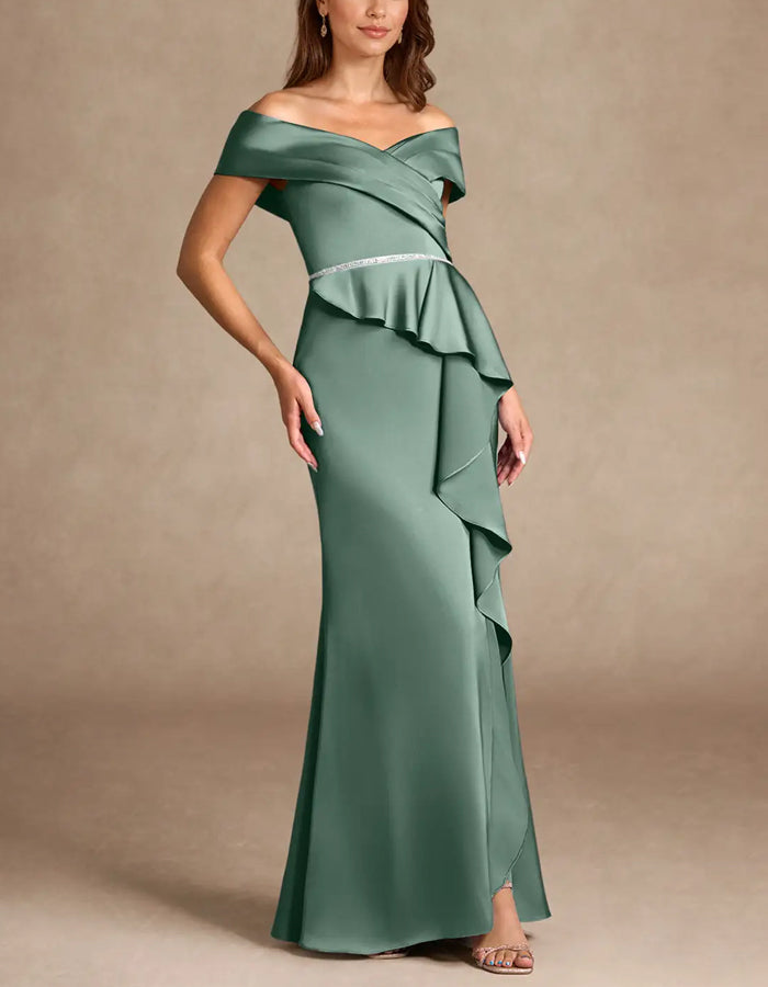 Green Stretch Satin Maxi Dress