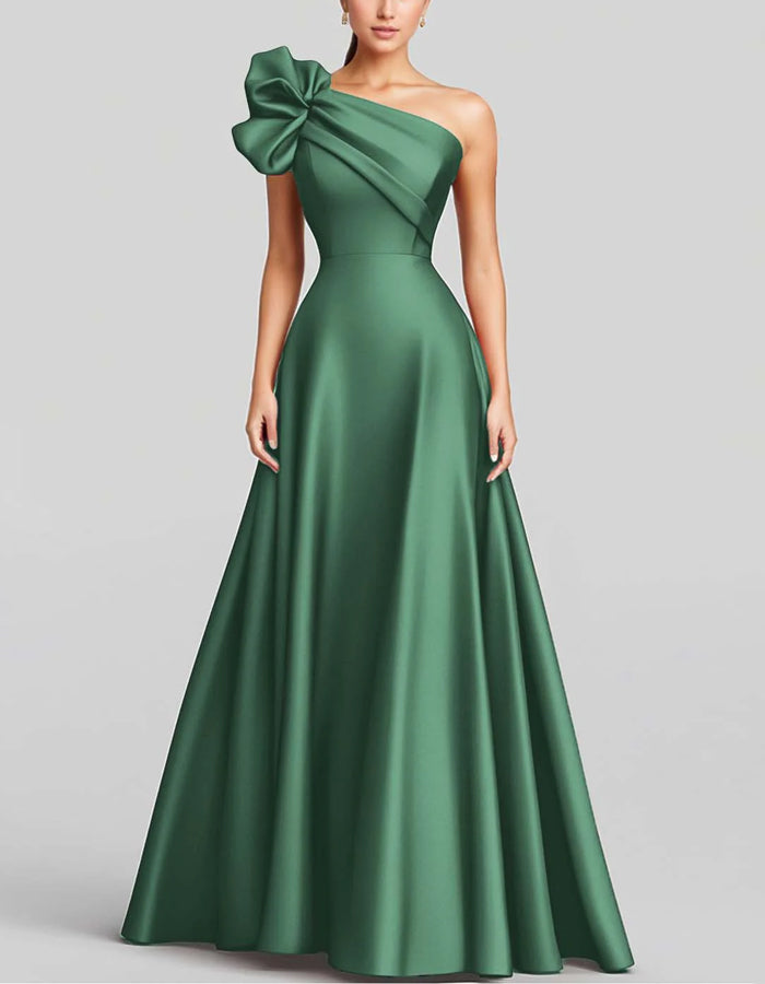Solid Color One-shoulder Satin Maxi Dress