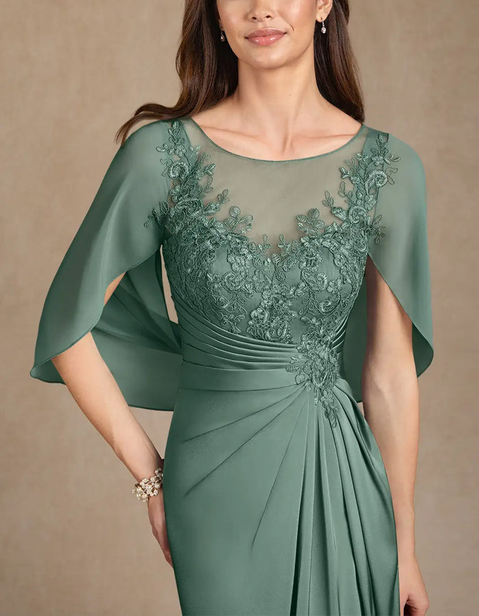 Green A-line Lace And Stretch Chiffon Dress Maxi Dress