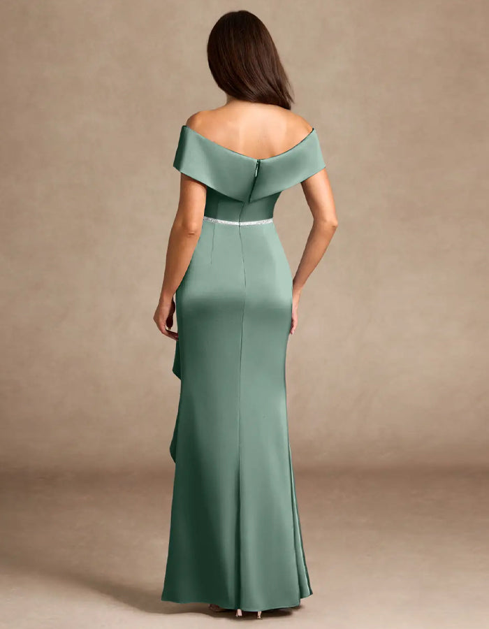 Green Stretch Satin Maxi Dress