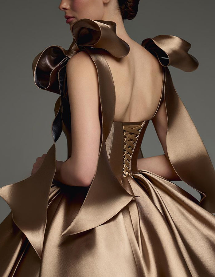 Brown Satin Straps Mini Dress