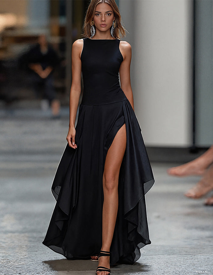 Black Sleeveless Slit Slim Fit Maxi Dress