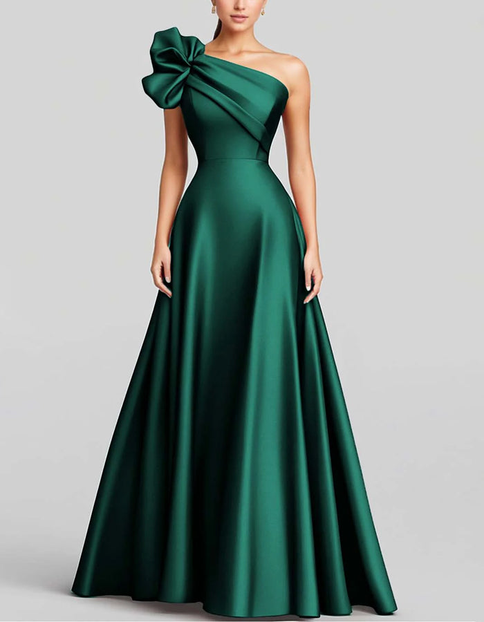 Solid Color One-shoulder Satin Maxi Dress