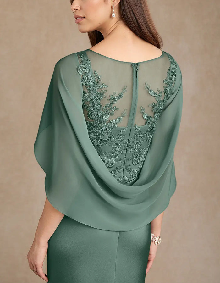 Green A-line Lace And Stretch Chiffon Dress Maxi Dress