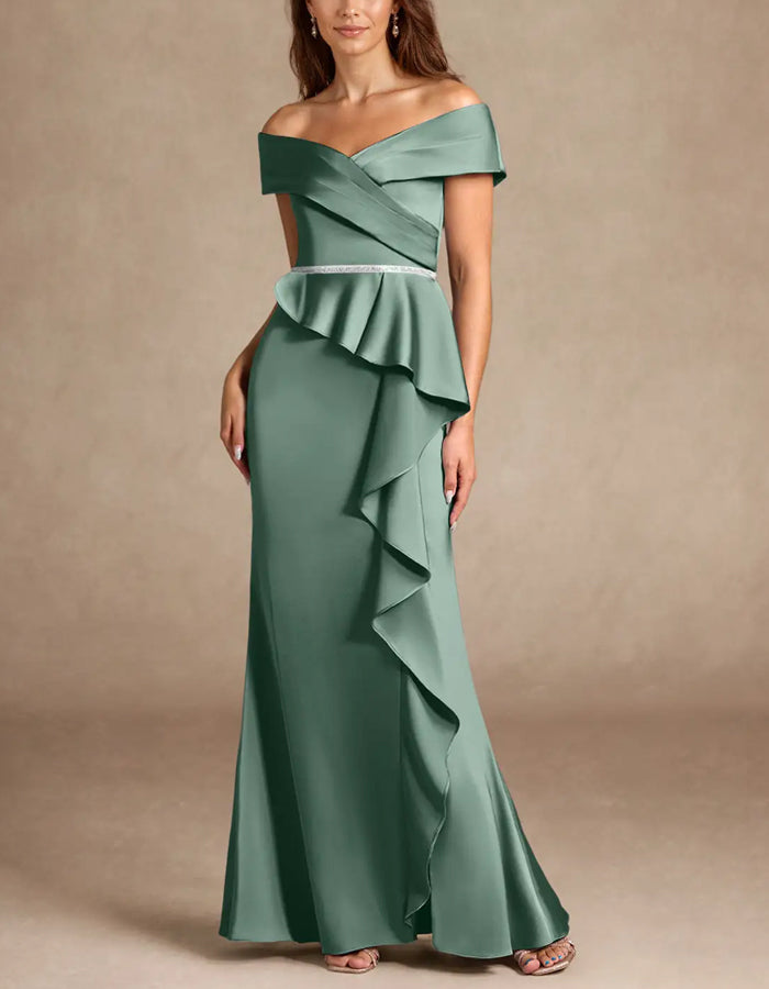 Green Stretch Satin Maxi Dress