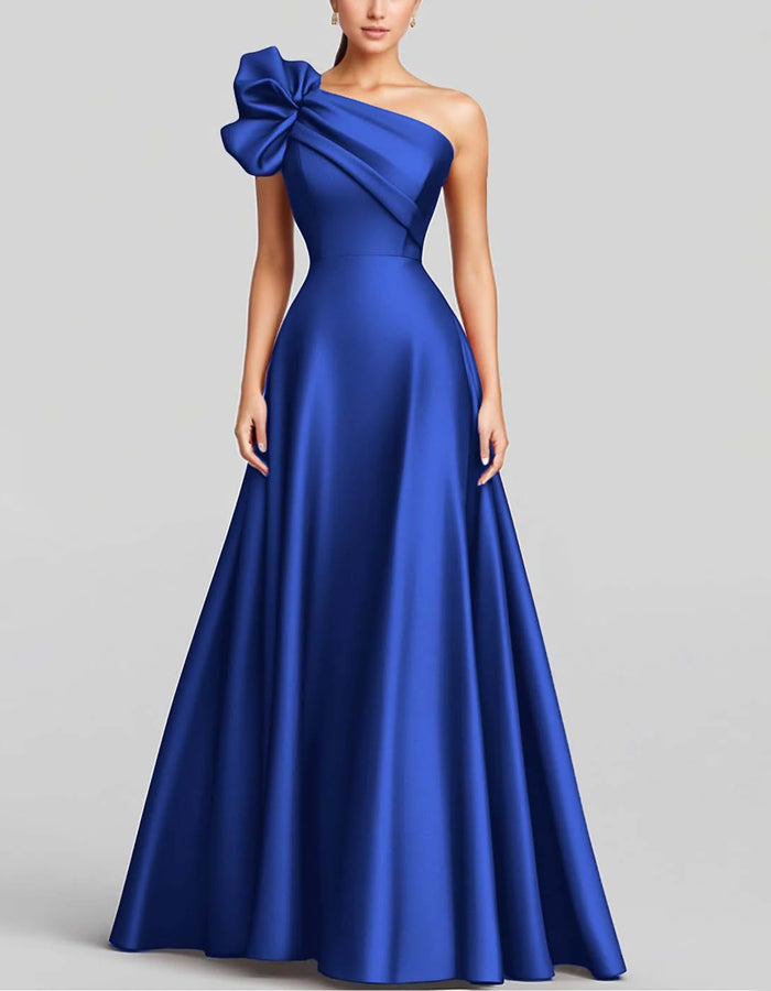 Solid Color One-shoulder Satin Maxi Dress