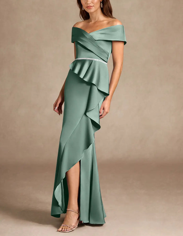 Green Stretch Satin Maxi Dress