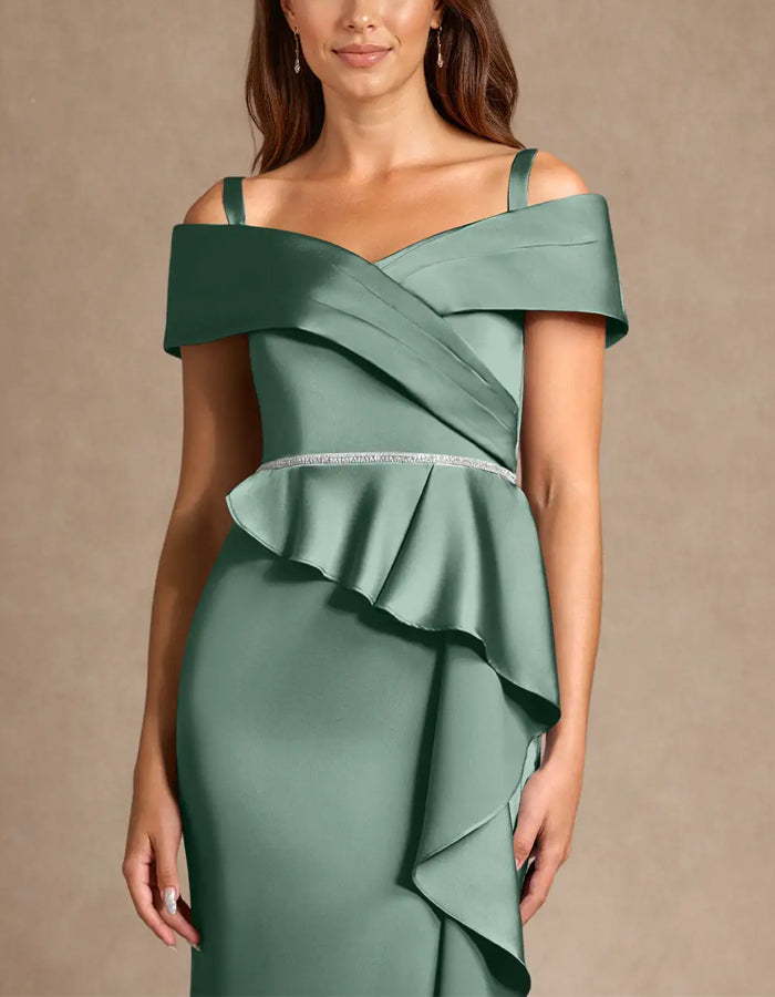 Green Stretch Satin Maxi Dress
