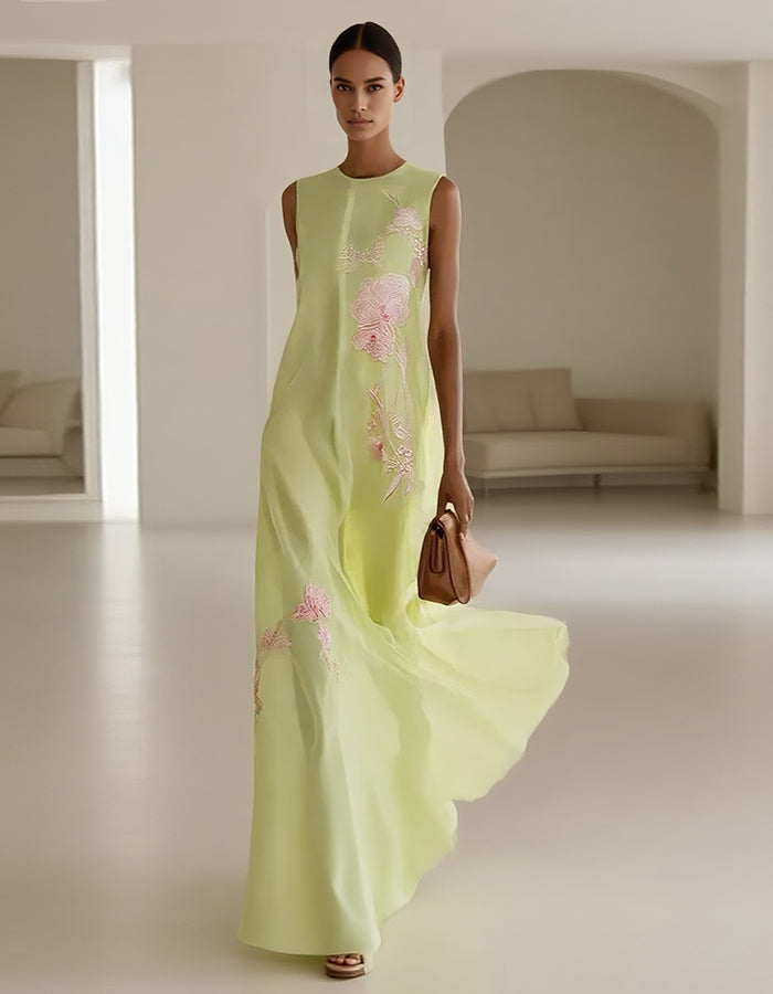 Light Green Round Neck Sleeveless Maxi Dress