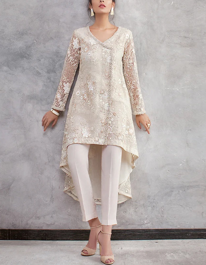V-neck Lace Top And Chiffon Trousers Suit