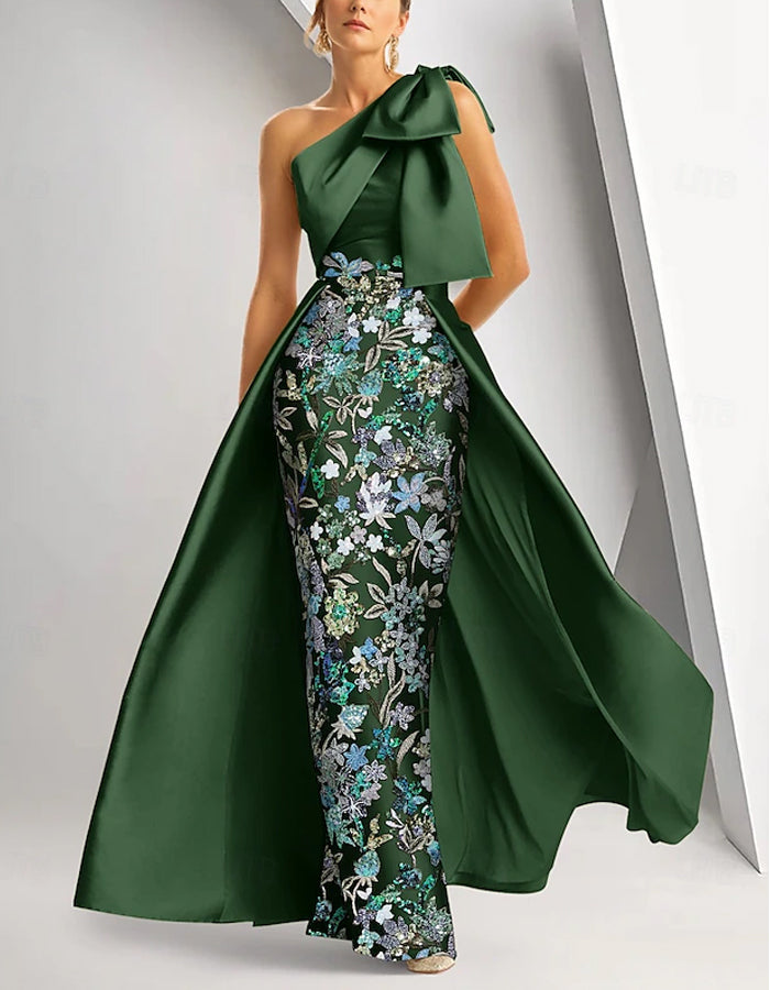 Vestido maxi ceñido de raso y lentejuelas con un solo hombro
