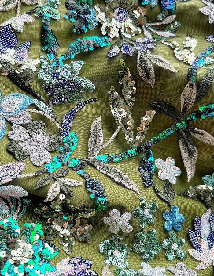 Green Mermaid Embroidery Elegant Sequins Maxi Dress