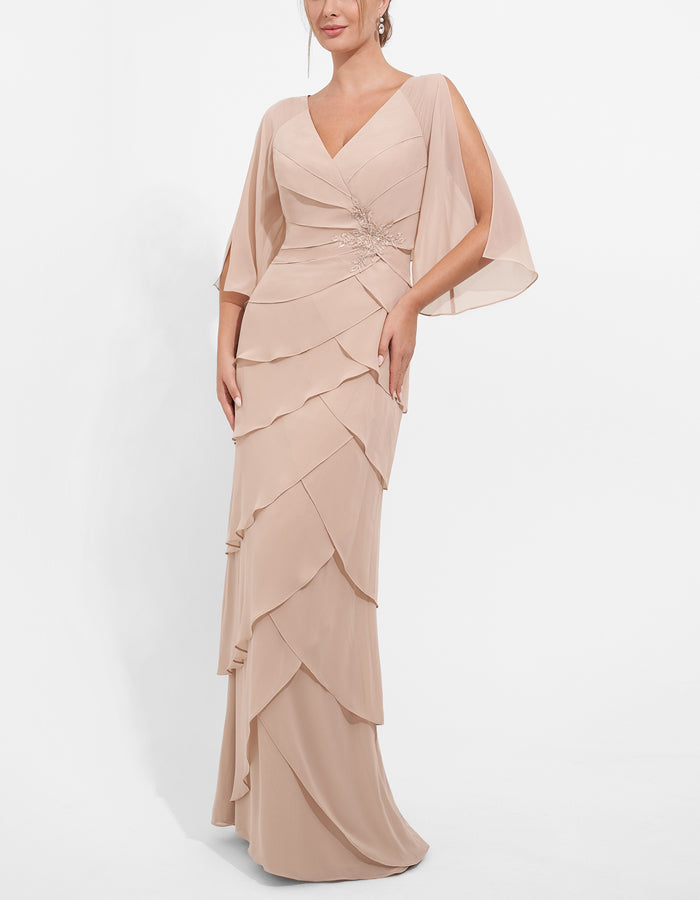 Light Pink V-neck Chiffon Maxi Dress