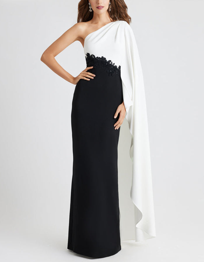 Black And White Colorblock One Shoulder Maxi Dress
