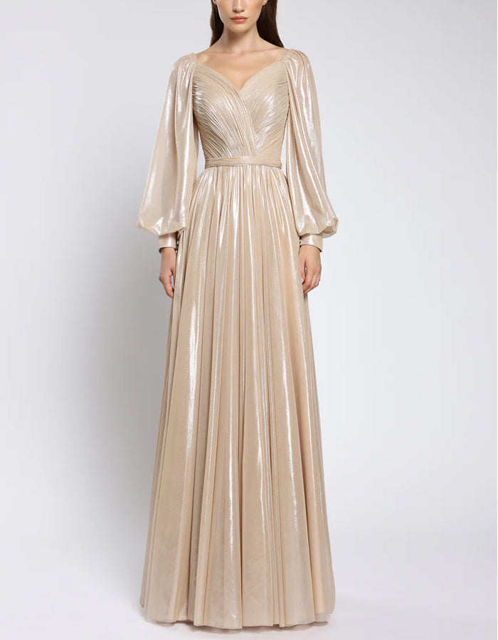 Robe longue maxi en tulle métallisé or clair